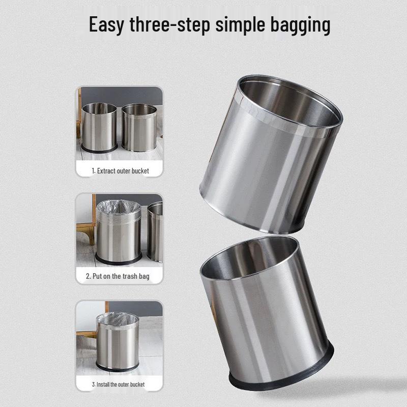 Fireproof Double-Layer Stainless Steel Trash Can for Hotels & Game Rooms