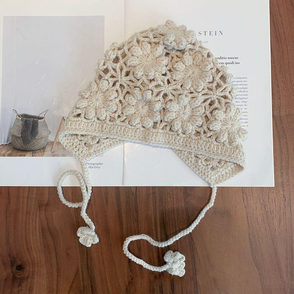 Handmade Kids Knitted Hat Crochet Princess Cap Breathable Beret Cap  for Child Girls