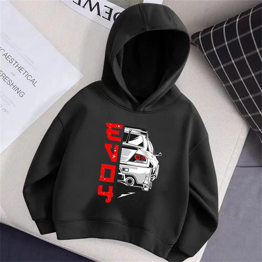 Rally Fashion Car Cartoon Boys and Girls Hoodies, New Autumn and Winter Warm Tops, Comfortable and Versatile Pullovers