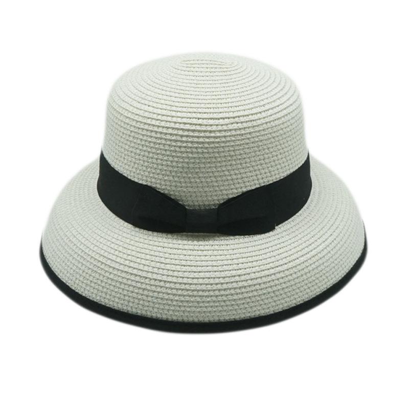 Summer Female Foreign Trade Small Fragrant Hepburn French White Black Edge Fisherman Top Hat Shading Holiday Beach Sun Straw Hat