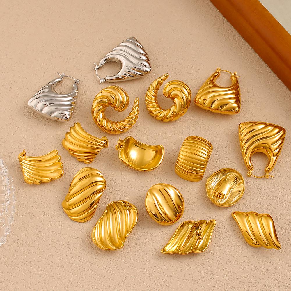 18k Gold Plated Geometric Spiral Stud Earrings with 3D Texture