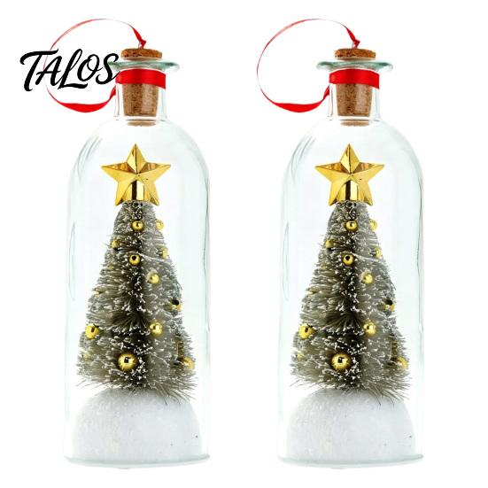 Batteriebetriebenes Ornament Aufnehmbares Weihnachtsbaum-Flaschenpost, Sprachaufnahme Feiertags-Andenken Schneeflocken-Stechpalmen-Ornamente mit Wiedergabe,