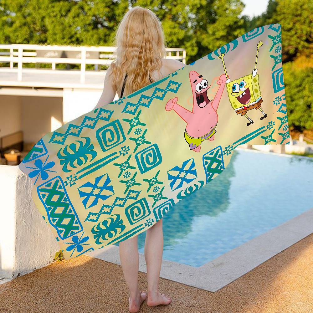 Magic Shark Cute S-Spongebobs Bath Towel Microfiber Soft Water Absorbing Breathable For Girl Kids Decorative Beach Towel