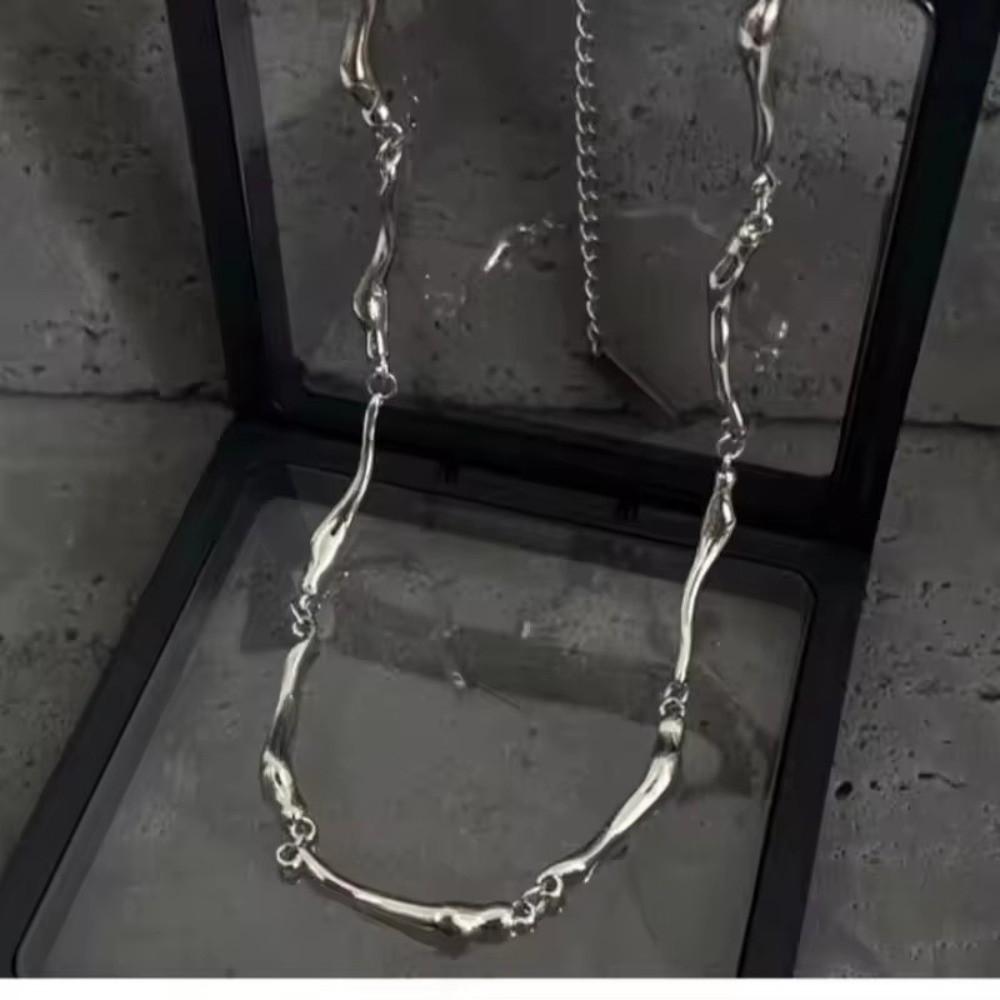 Zinc Zinc Alloy Bamboo Joint Chain Silver Color Snake Bone Chain New Trendy Punk Necklace  Music Festival