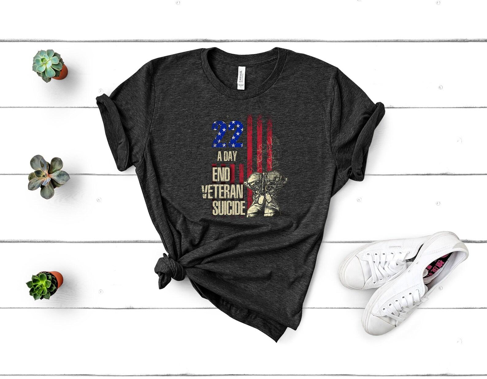 End Veteran Suicide Awareness T-Shirt - 22 A Day Patriotic US Flag - Support Our Troops M
