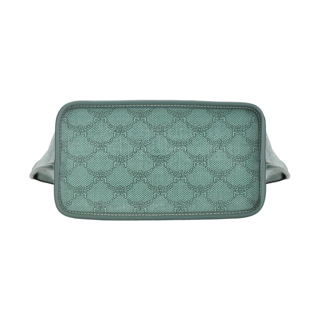 MCM Green Monogram Canvas Tote Bag with Leather Accents & Signature Logo Charm for Daily & Travel Use
