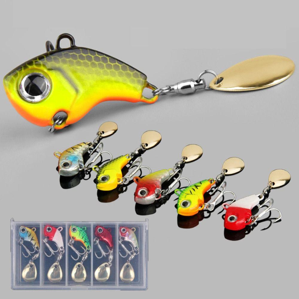 5Pcs/Box Hard Metal Rotating VIB Lure For Saltwater Freshwater Bass Pike Trout Fishing