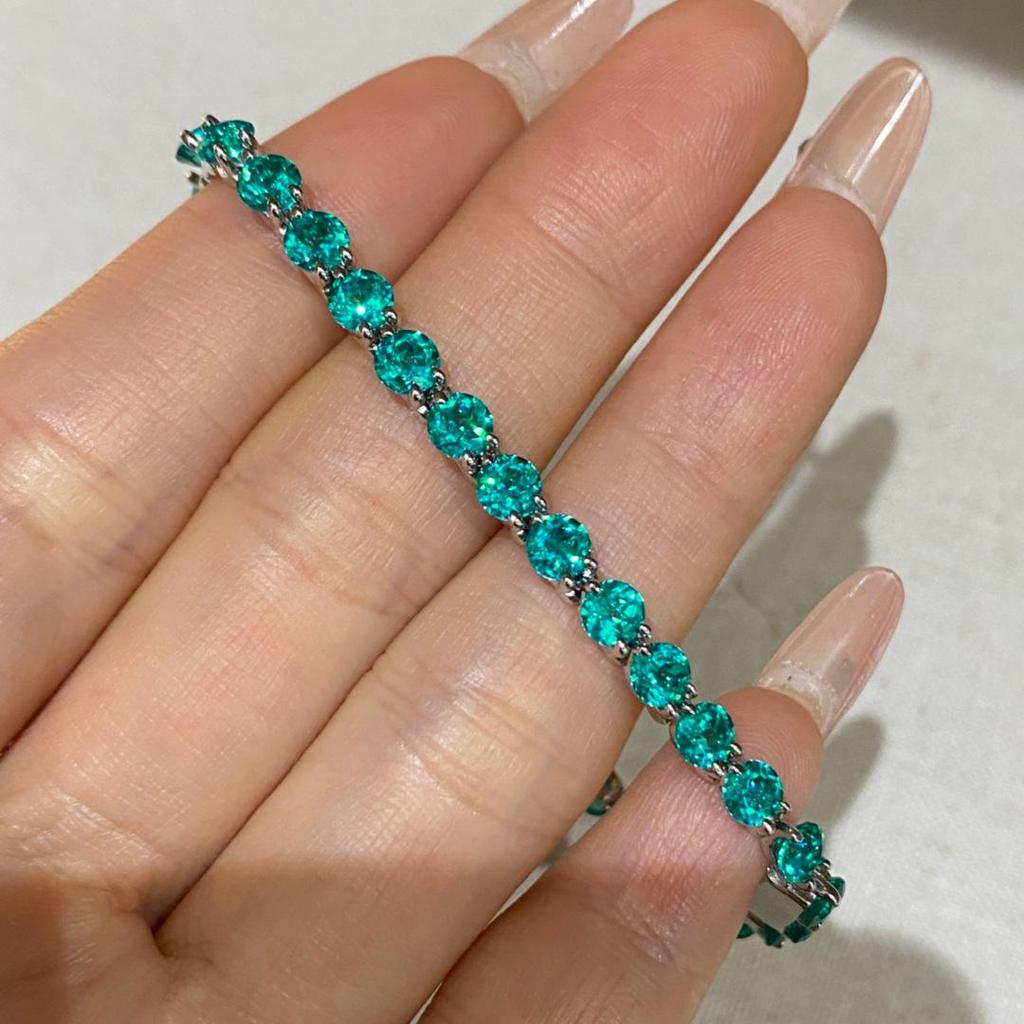 Paraiba Diamond Three-Claw Bracelet: Light Luxury, Niche Design, 925 Silver with 15-35 Points, Exquisite High-End Feel
