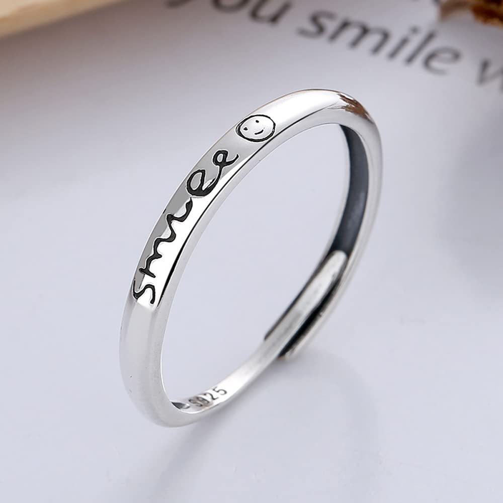 Free Smiling Face Pure Adjustable New Accessory [Rockyu] Ring, Size, Women's, Brand, Smile, English, Initial, Ring, Fine, Silver, Hypoallergenic,
