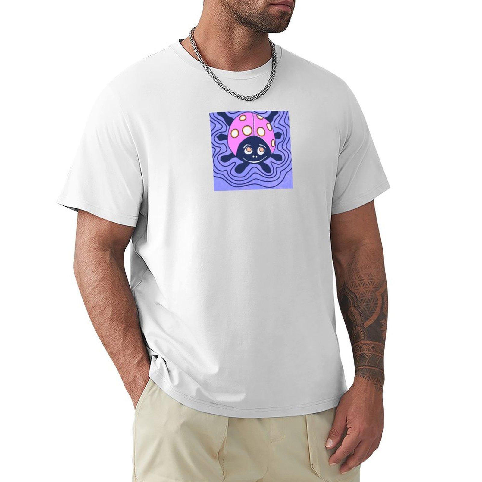Pink Ladybug With Waves Tshirt All Weather Casual Short Sleeve S