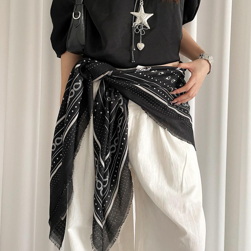 Original Design Black Print Scarf For Women Ethnic Style Fashion Accessory