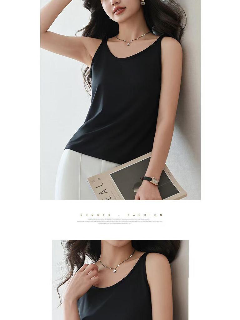 2026 New Arrival Women's Seamless U-Neck Ice Silk Camisole - One Size, Solid Color Sleeveless Top