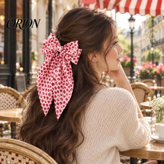 Atmospheric Look Hair Accessories Bow Clip with Heart Leopard Print Ribbon, Large Long Tail Spring Valentine Day Gifts for Women, Sweet Accessory