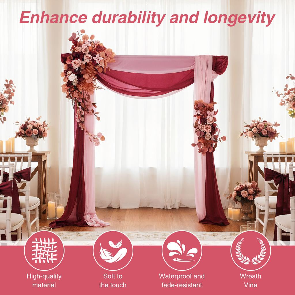 Pack of 4 Wedding Arch Flowers Kit with Sheer Drapes Wedding Arch Artificial Flowers Kit for Ceremony Reception Stage Decor