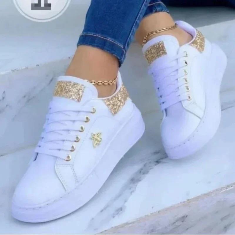 Women's Sneakers 2024 Fashion New Metal Decoration Thick Sole Tenis Feminino Outdoor Casual Lace-up Designer Skateboard Shoes