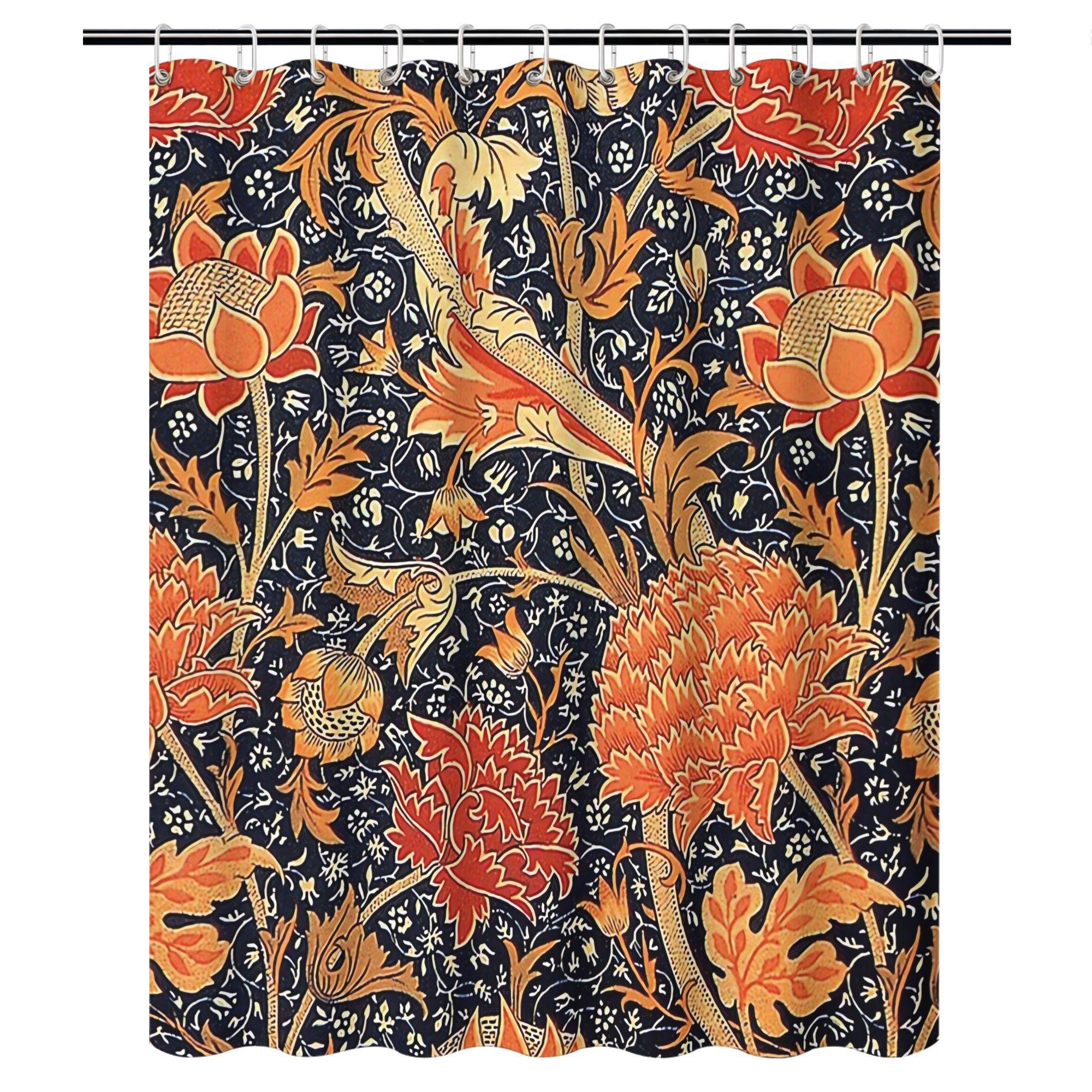 

William Morris Floral Shower Curtain – Vintage Art Nouveau Botanical Print, 12 Hooks, 70.87×70.87 Premium Fabric Bathroom Decor W60H190(CM)-1 Pcs
