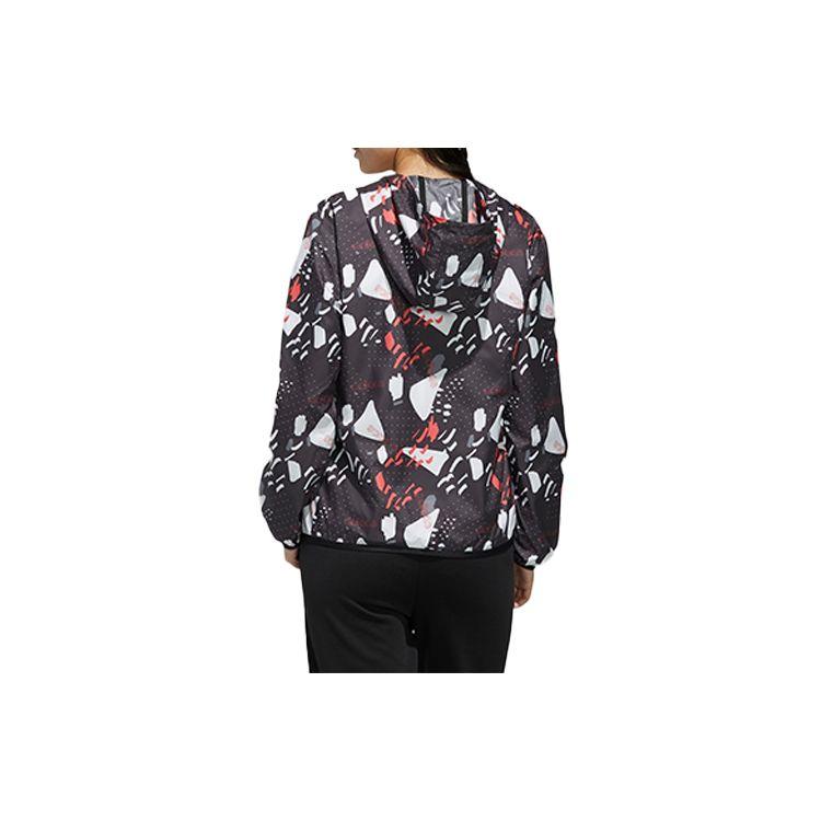 adidas Neo Printed Pattern Sports Hooded Jacket Women Outerwear Black DW7813