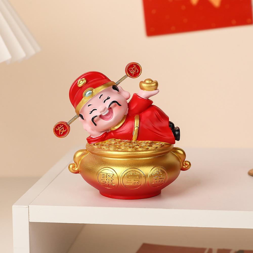 Feng Shui Wealth God Resin Decor With Handpainted Craft For Home Or Office