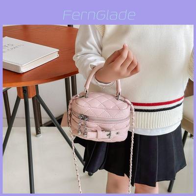 Childrens Bucket Bag With Chain Pattern Pu Material For Kindergarten Girls Daily Use