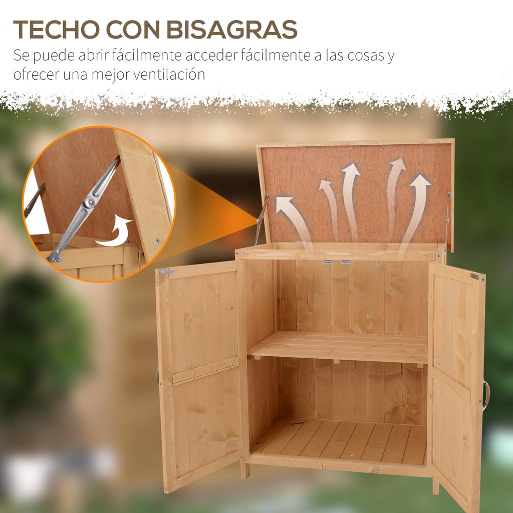 Garden Shed, Wooden, 74 x 43 x 88 cm, 2 Doors, Asphalt Roof, Natural