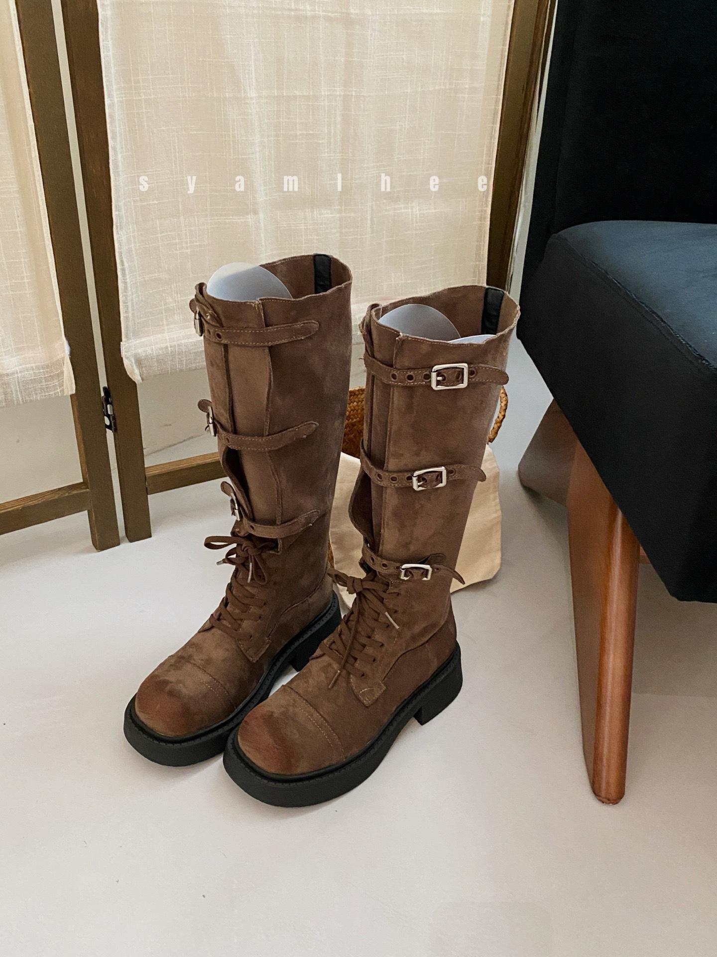 

2025 autumn retro suede boots European and American fashion boots knight boots belt buckle boots women s boots martin boots 35