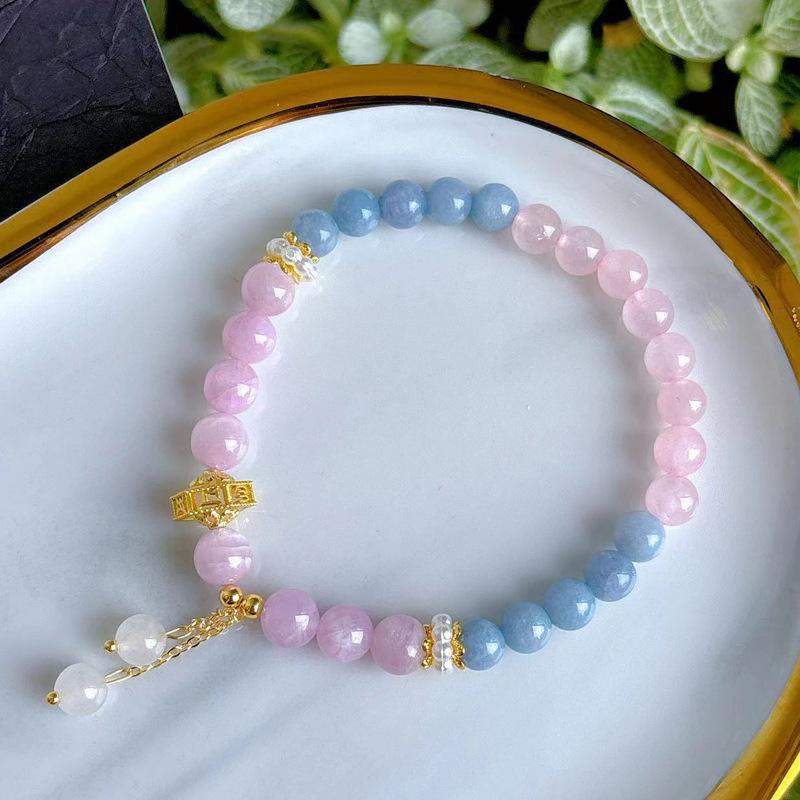 

Natural crystal jewelry kunzite angel stone rose quartz single loop bracelet bracelet