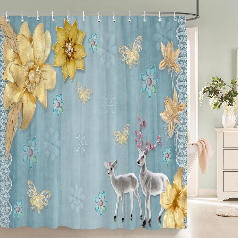 3d European Style Flower Printing Bathroom Shower Curtain Polyester Waterproof Fabric Bathroom Curtain Home Decorate with Hook