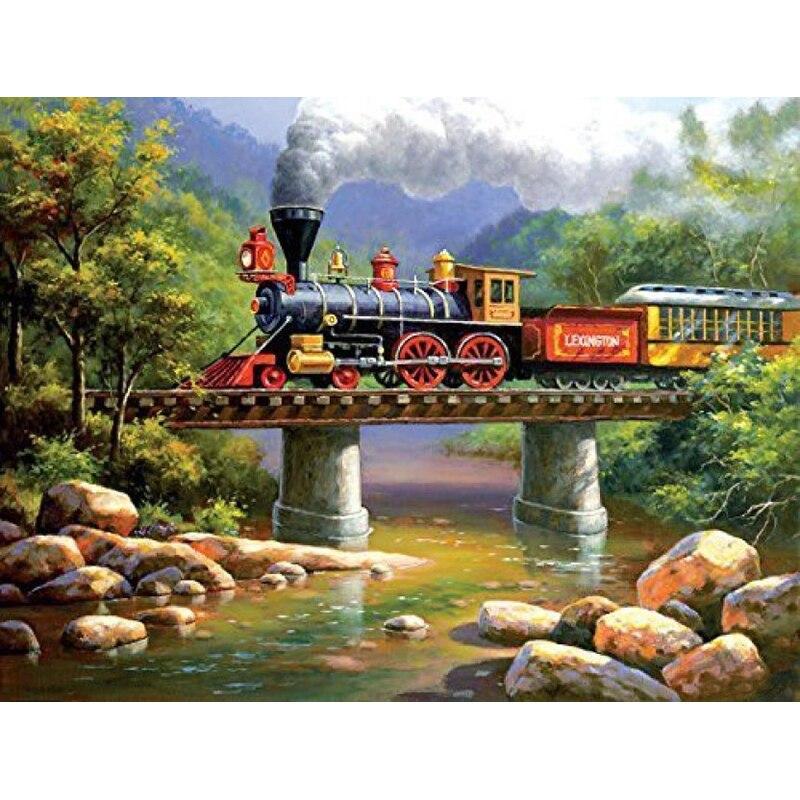 New 5D DIY Diamond Painting Train Scenery Diamond Embroidery Cross Stitch Full Round Drill Crafts Home Decor Manual Gift