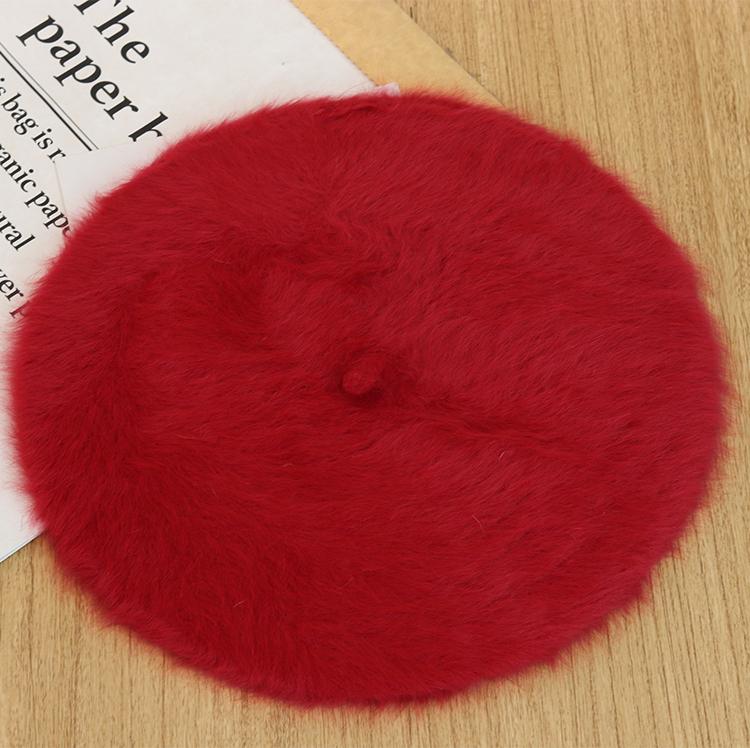 Autumn Winter New Fashion Plush Warm Good Quality Rabbit Fur Beret Winter Berets Outdoor Casual Flat Top Beret for Woman