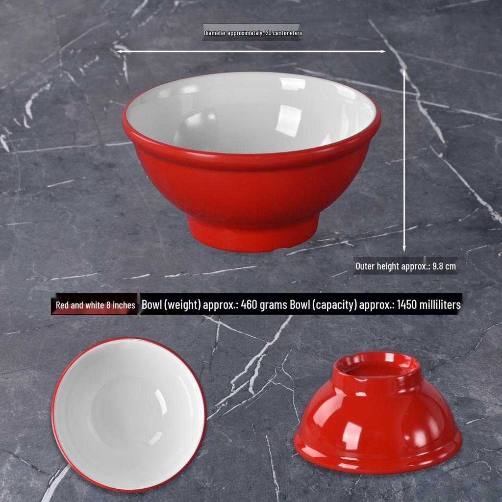 Melamine Noodle Restaurant Bowl - High-Footed, Imitation Porcelain for Wonton, Soup, Beef Rice Noodles, Mala Tang
