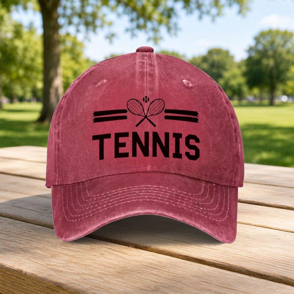 Classic Tennis Sports Pattern Washed Baseball Cap Unisex Casual Dad Hat Retro Streetwear