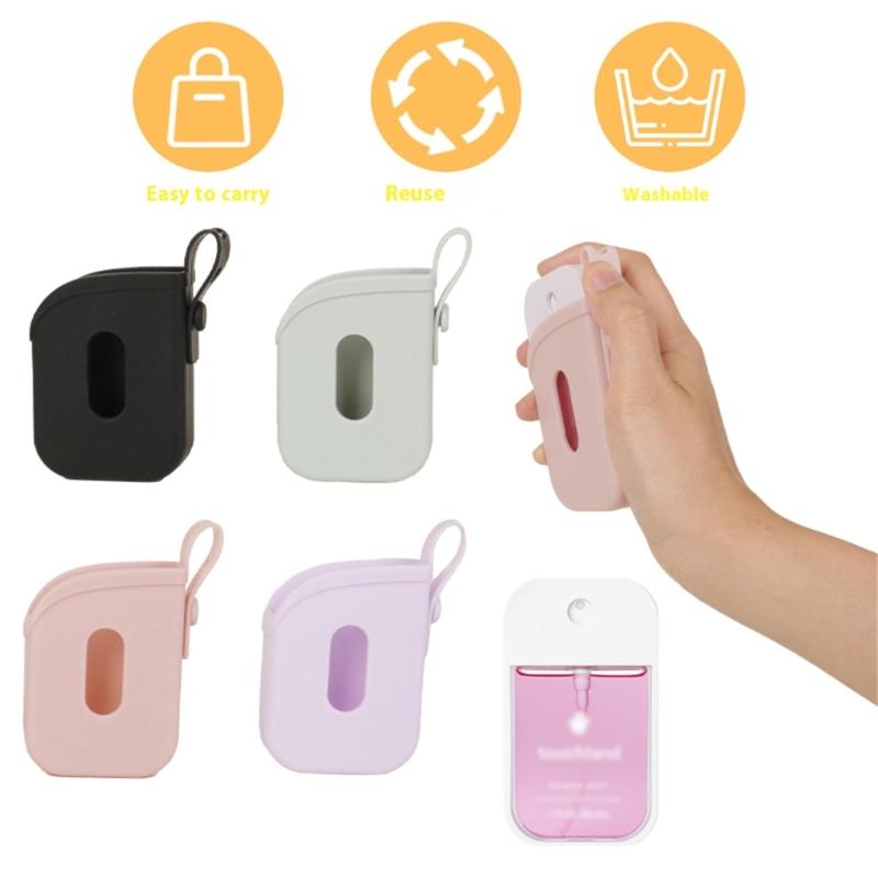 Portable Silicone Holder For Hand Sanitizer Sprays Protective Storage Case with Adjustable Lanyard for Backpack Handbag
