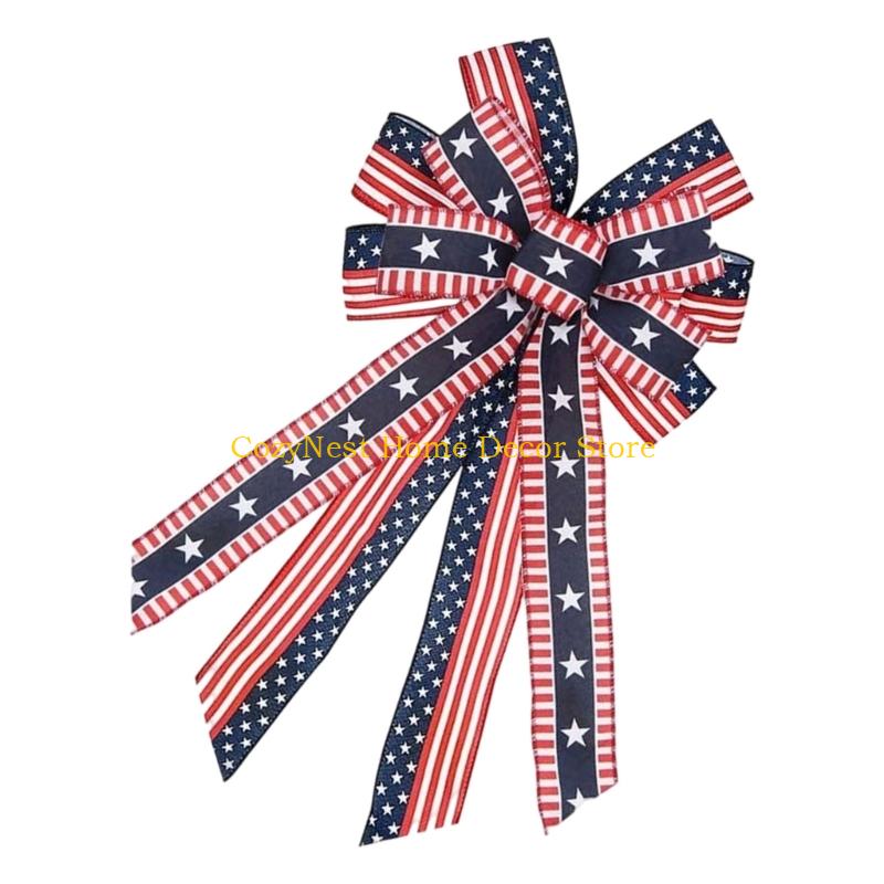 92MF Handmade Ribbon Bows For Patriotic Decoration Party Crafting Supplies Decorative Bowknot for Independence Day