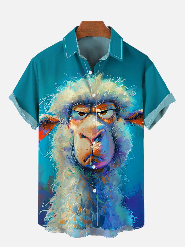 Men's Hawaiian Shirt Street Tide Hip Hop Lamb Cock 1D Digital Printing Short Sleeve Tops Wholesale