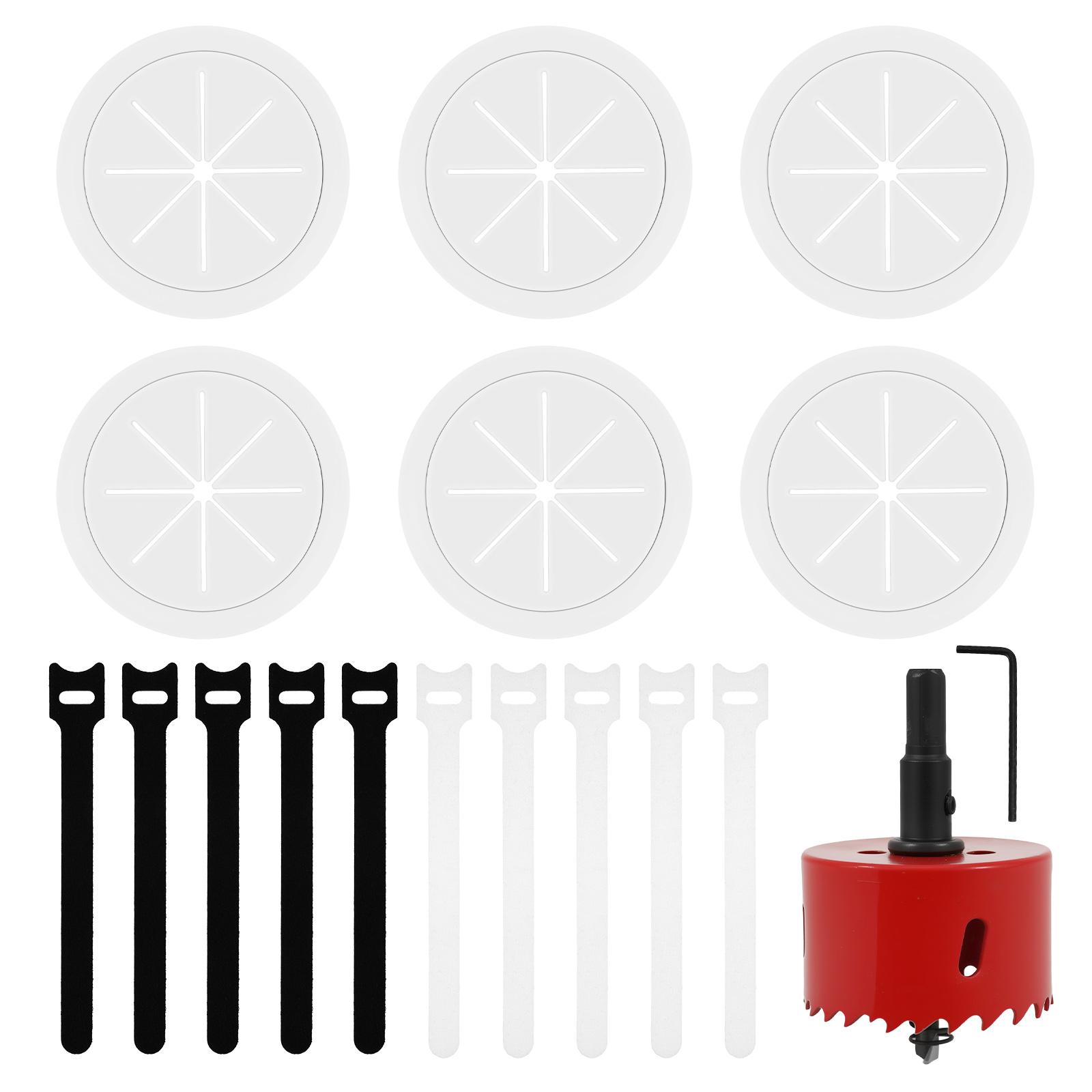 

1 Set Desk Grommet 2-3/8 Hole Saw Desk Hole Cover with 10 Magic Cable Tie Cable Grommet Desk Cord Hole Cover for TV Cabinet белый