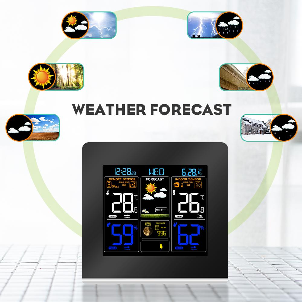Protmex 3379C Digital værstasjon med fargerik trådløs veggsensor hygrometer termometer klokke - Temperaturovervåker