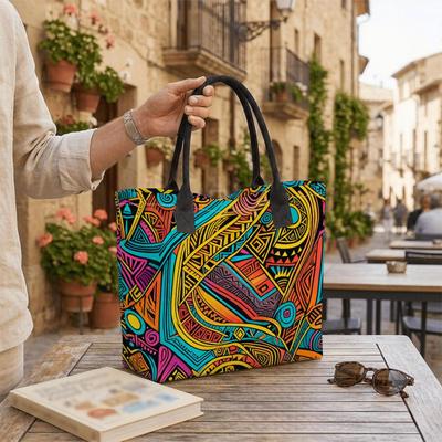  Colorful Tribal Print Tote Bag Large Capacity Casual Shoulder Bag for Daily Shopping Travel 