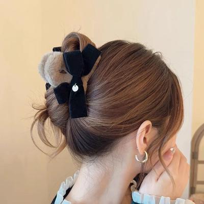 Soft Plush Shark Clip Hair Clip Large Hair Crab Clip Autumn Bow Plush Hair Claw  Women