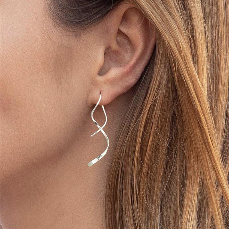 Simple Spiral Threader Earrings Women Irregular Helix Wave Curve Ear Line Cuff Stainless Steel Dangling Earring Fashion Jewelry