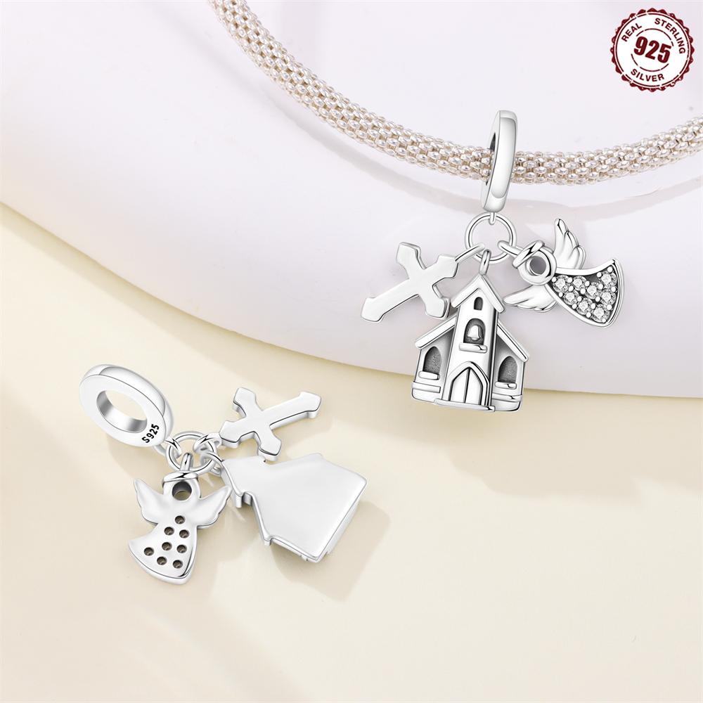 Copper Religious Series Jesus Church Angel Cross Demon Eye Charms Beads For Original Bracelet Woman Girl Jewelry