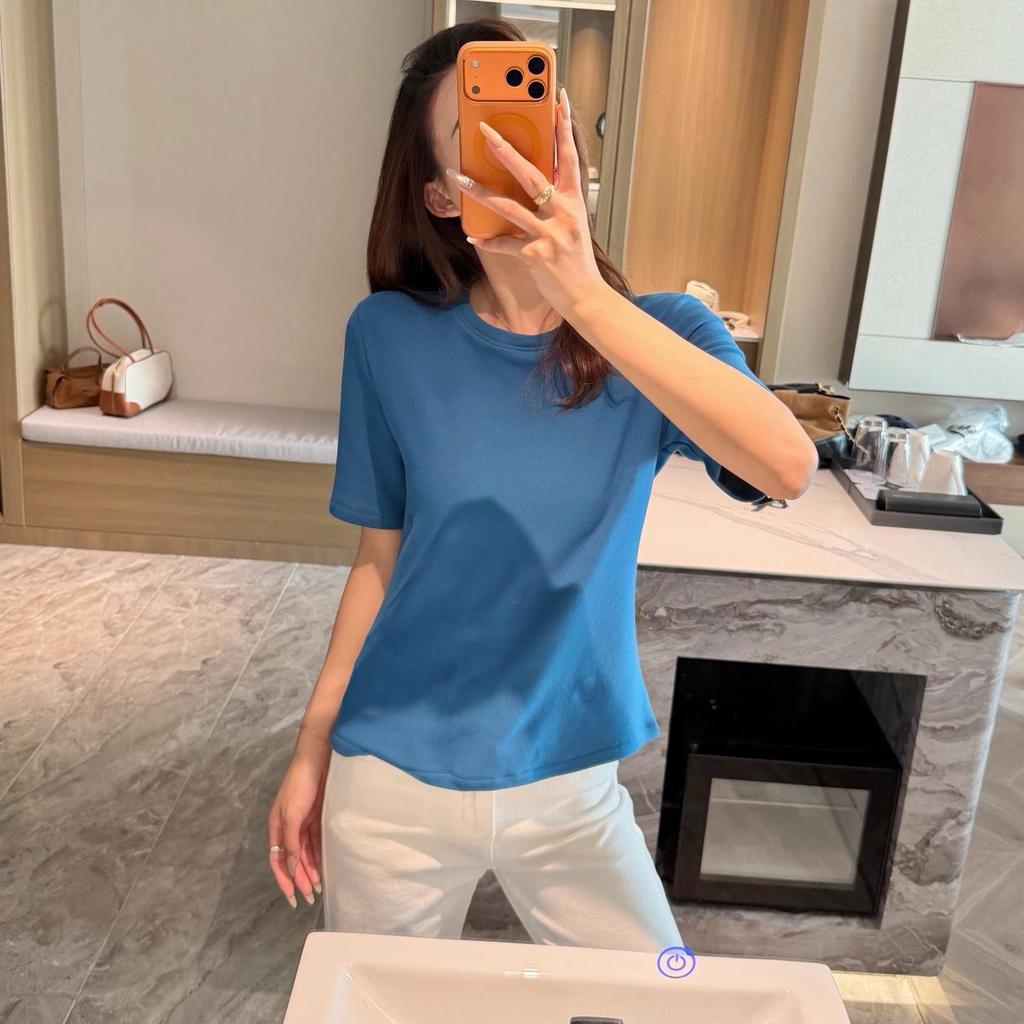 Spring 2026 Women's Round Neck Embroidered Solid T-shirt - Comfortable Base Layer Top
