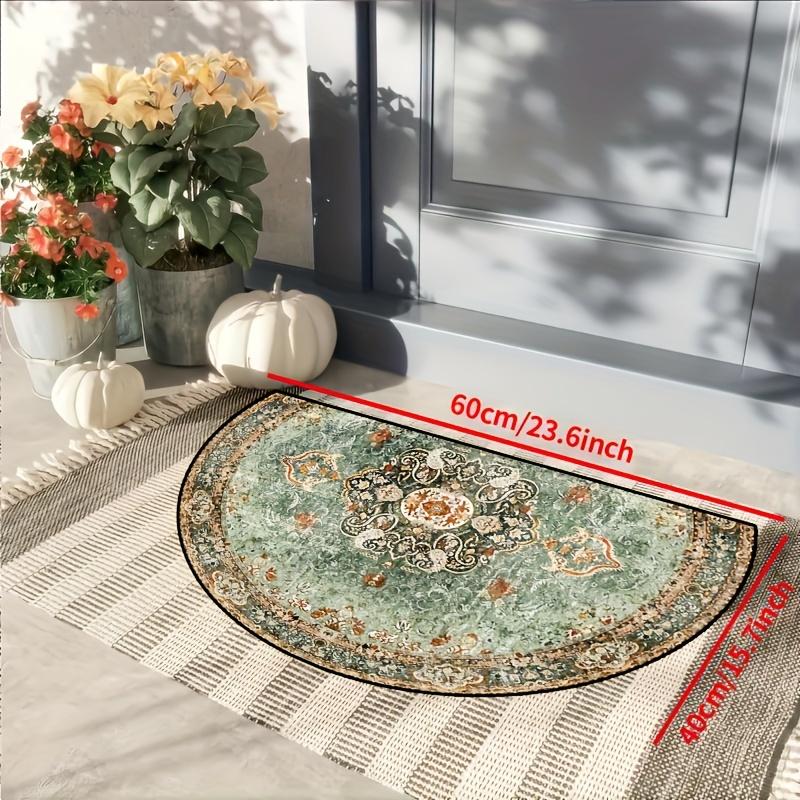 1Pcs Aqua Green Mandala Semi Circle Welcome Doormat Non-Slip for Outdoor Patio Porch Kitchen Bathroom Entryway Floor Mat