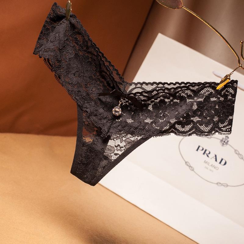 Seamless Lace Rhinestone Low-Waist Transparent Sexy Ultrathin Triangle Women's Panties