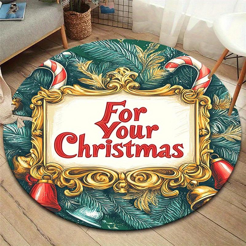 

1pc Soft, Absorbent & Non-Slip Merry Christmas To You Round Rug, Perfect for Entryway, Living Room, Bedroom Decor, Machine Washable Flannel 80cm by 80cm