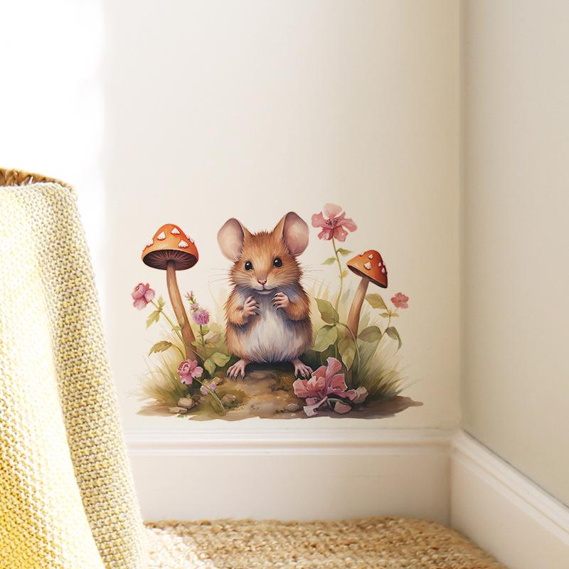 Fun-f9 Cartoon Cute Little Mouse Mushroom Bedroom Living Room Porch Home Decoration Wall Sticker