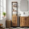 Industrial bathroom column cabinet 3 open shelves louvred door adjustable shelves rustic brown