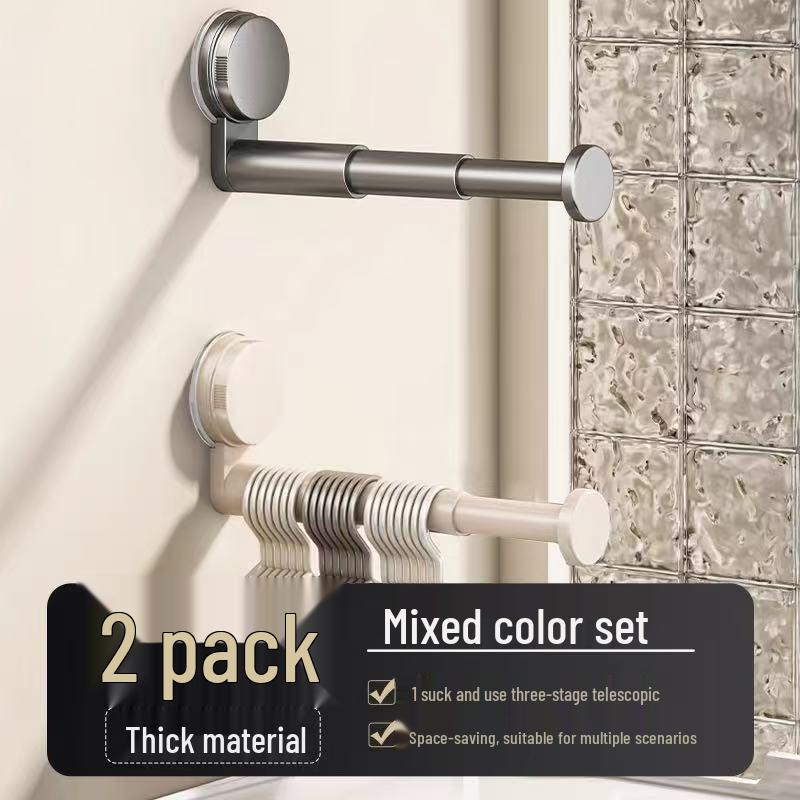 Telescopic No-Punch Suction Cup Wall Rack: Multi-functional Balcony Clothes Storage and Hanger Shelf with Traceless Hooks.