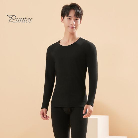 2 Pcs/Set Winter Thermal Clothing Set Round Neck Seamless Long Sleeve Warm Thick Plush Slim Fit Elastic Lady Cold Weather Pajamas Set Homewear