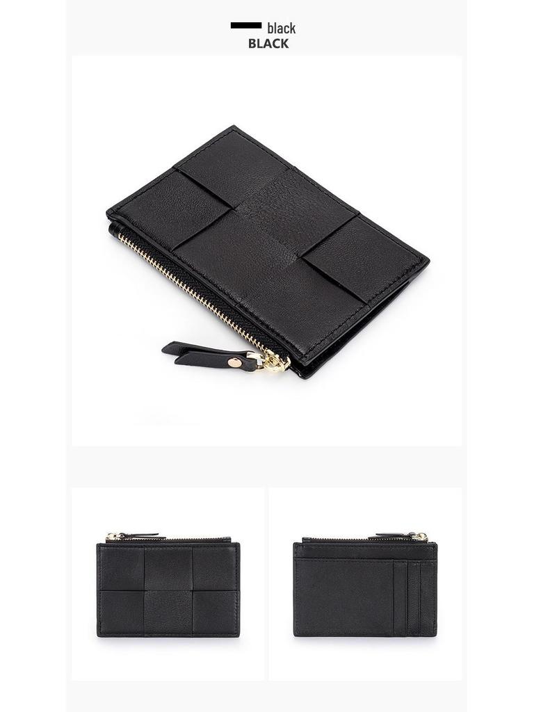 Genuine Leather Women's Sheepskin Woven Coin Purse and Multi-Card Holder