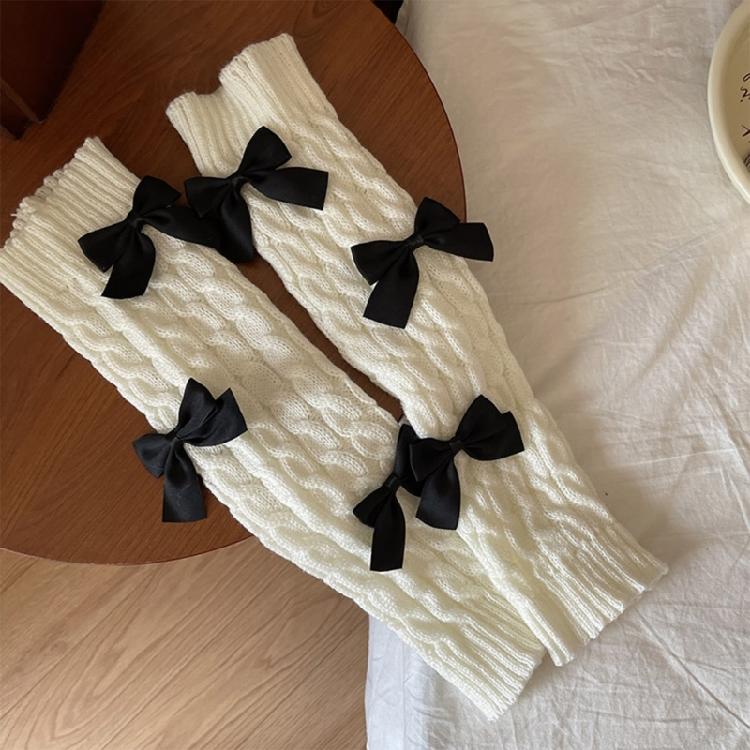 Women Girls Elegant Bowknot Accent Leg Warmers Twist Cable Knitted Footless Socks Foot Covers Boot Cuffs Accessories